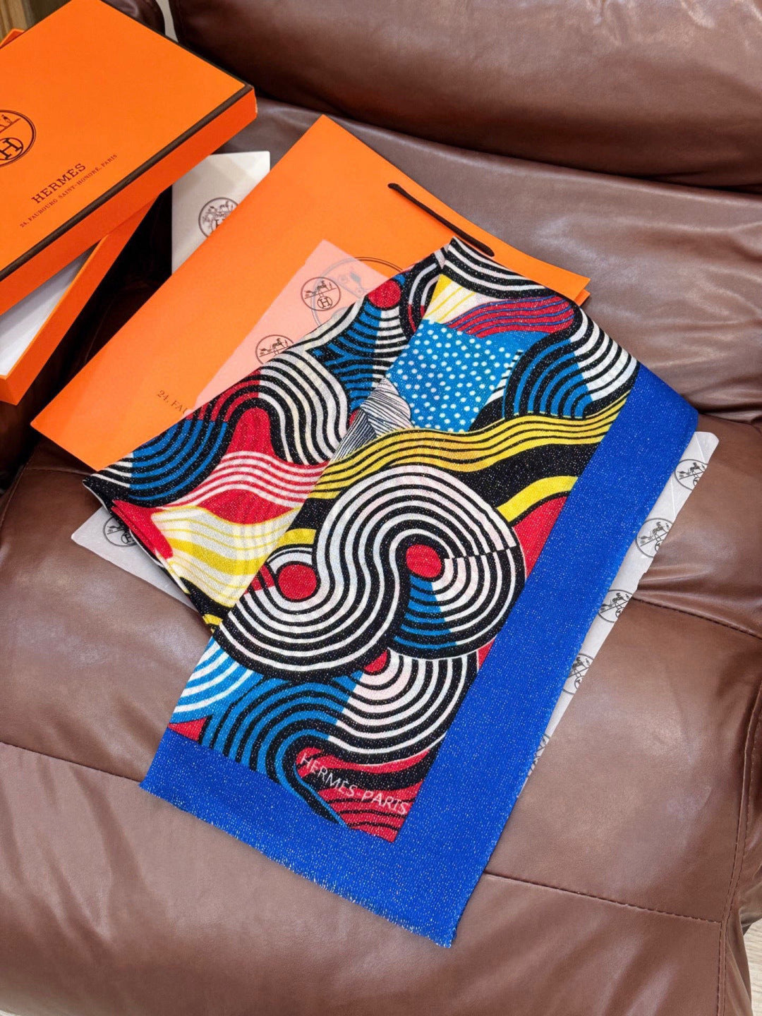 HM 25s Scarf 140cm Blue Black Cashmere 976204