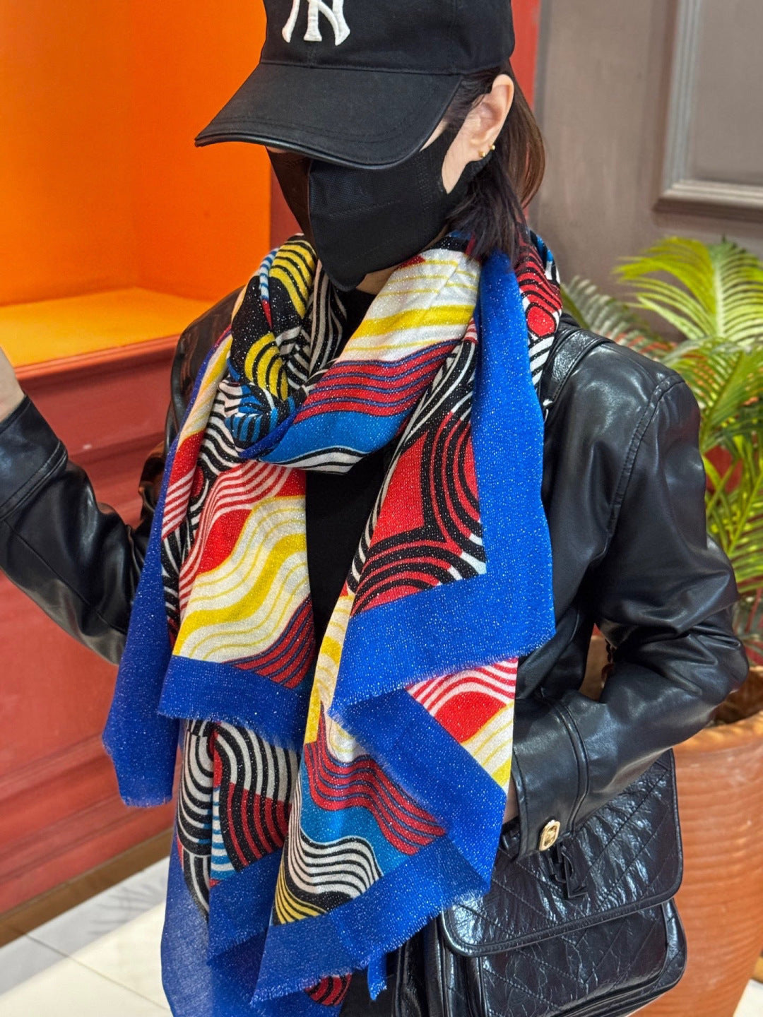 HM 25s Scarf 140cm Blue Black Cashmere 976204