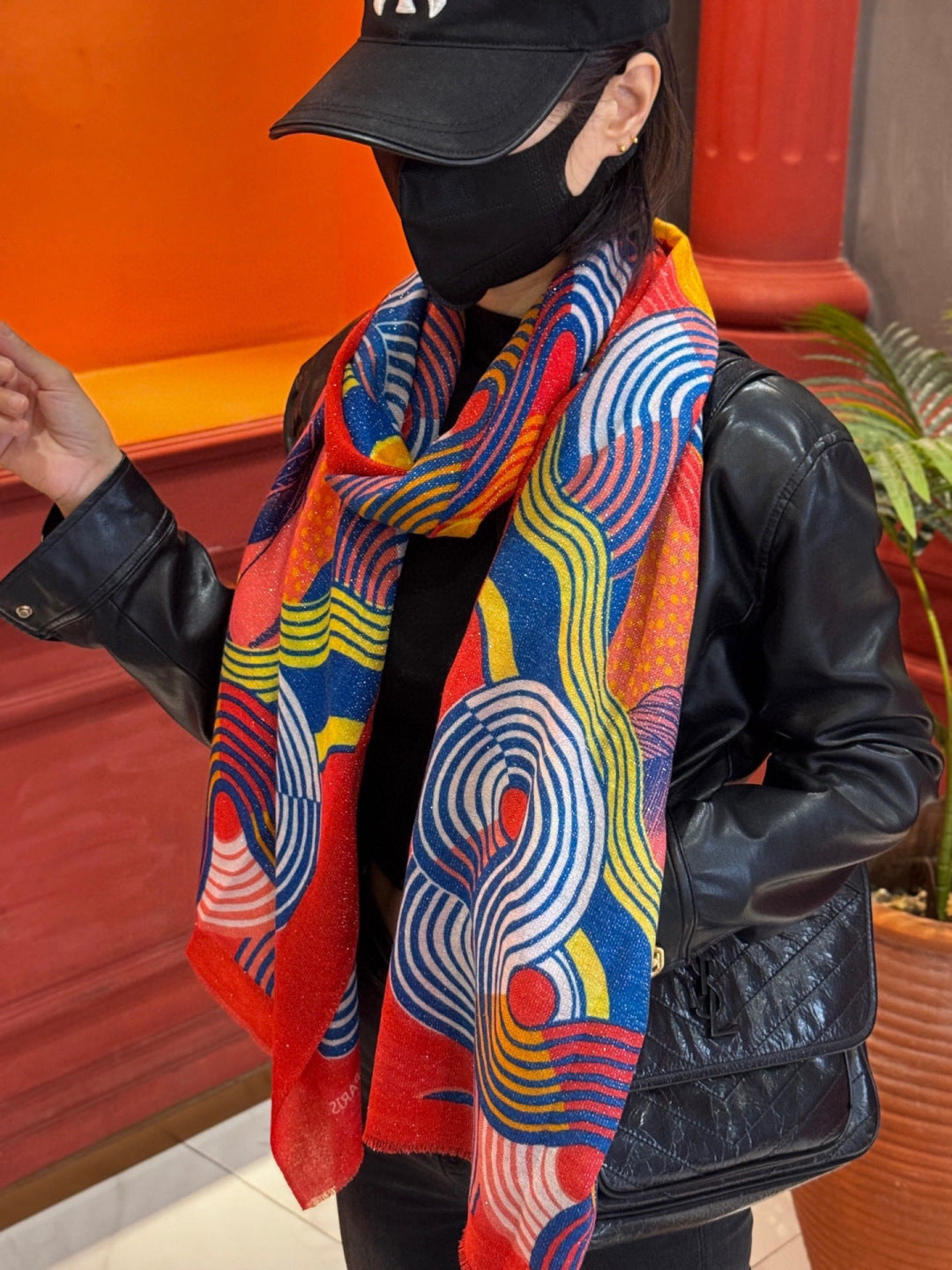 HM 25s Scarf 140cm Red Orange Cashmere 976205