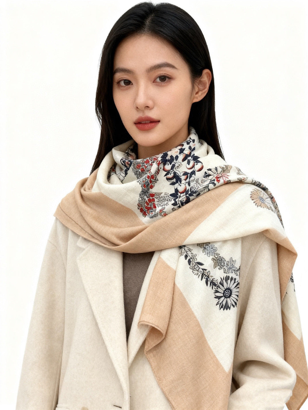 HM 25s Velvet Square Scarf 140cm White Beige Black Cashmere 976216