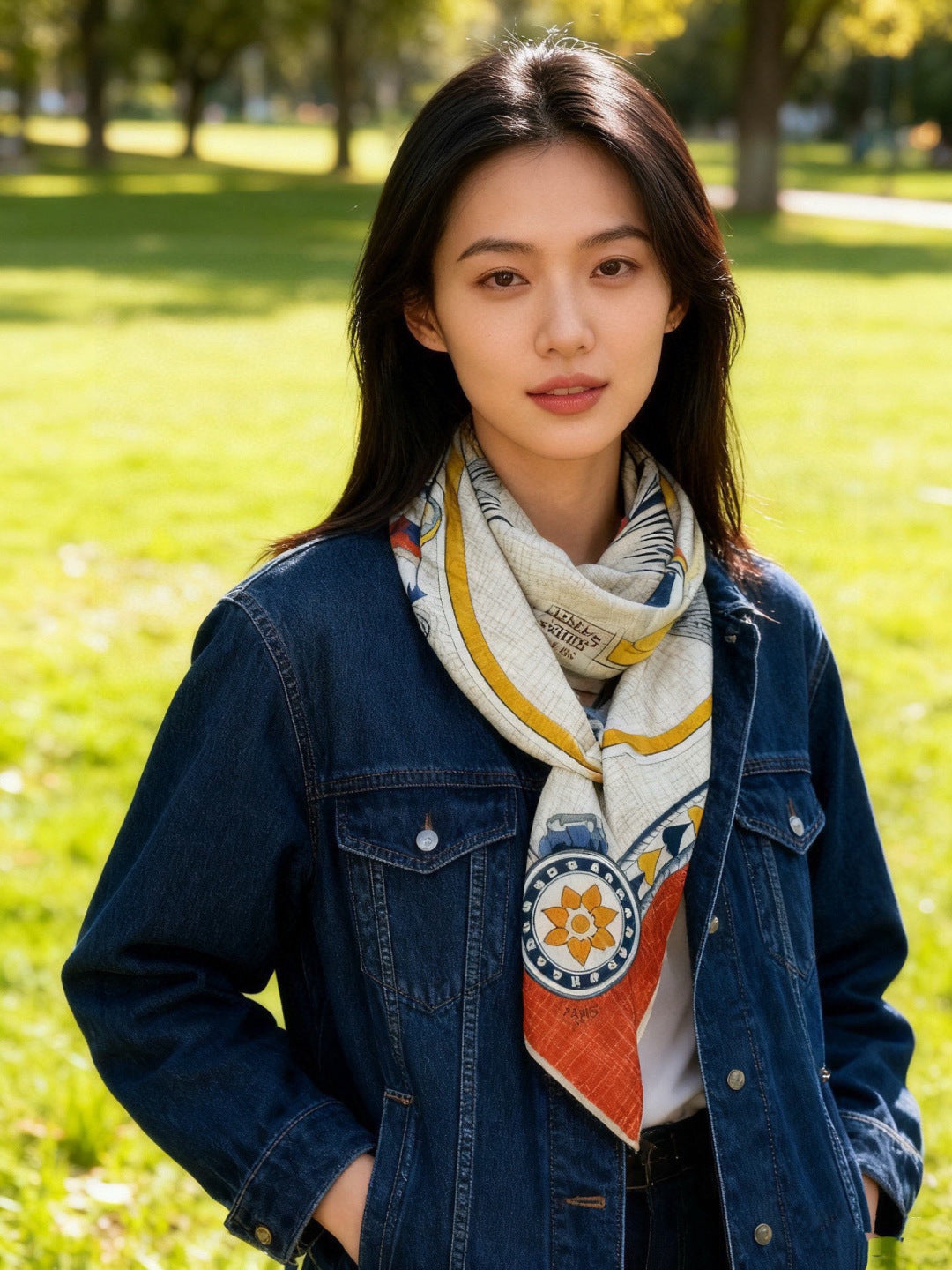 HM 25s Velvet Square Scarf 140cm Beige Orange Cashmere 976219