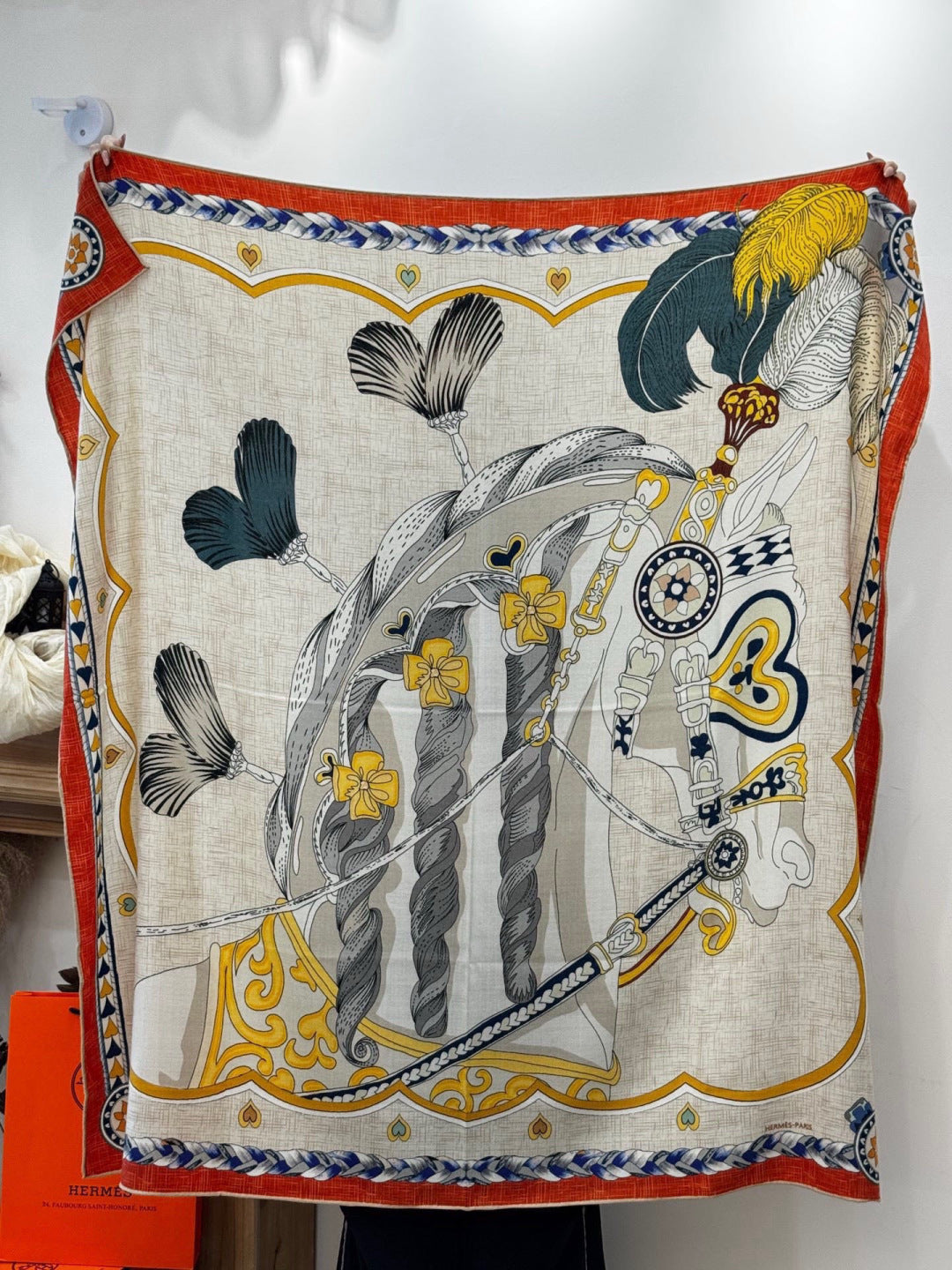 HM 25s Velvet Square Scarf 140cm Beige Orange Cashmere 976219