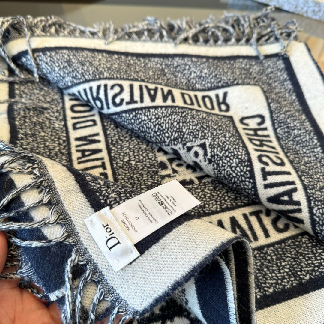 CD Jacquard Logo Scarf 140CM Dark Blue Wool Cashmere. 293334