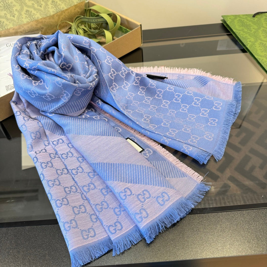GG Scarf 140CM Periwinkle Blue Twill Silk 293462