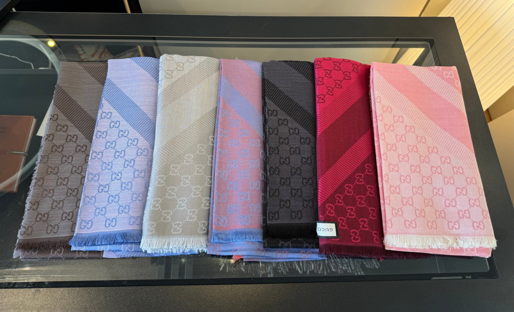 GG Scarf 140CM Gray Twill Silk 293463