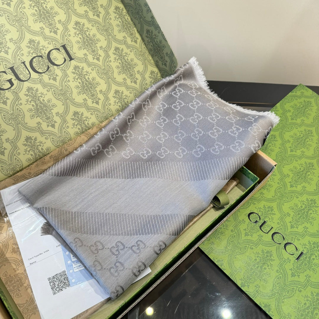 GG Scarf 140CM Gray Twill Silk 293463