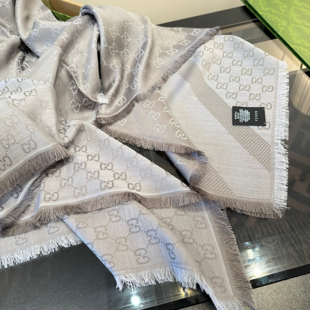 GG Scarf 140CM Gray Twill Silk 293463