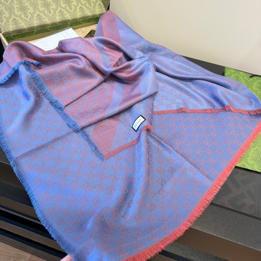 GG Scarf 140CM Blue Pink Twill Silk 293464
