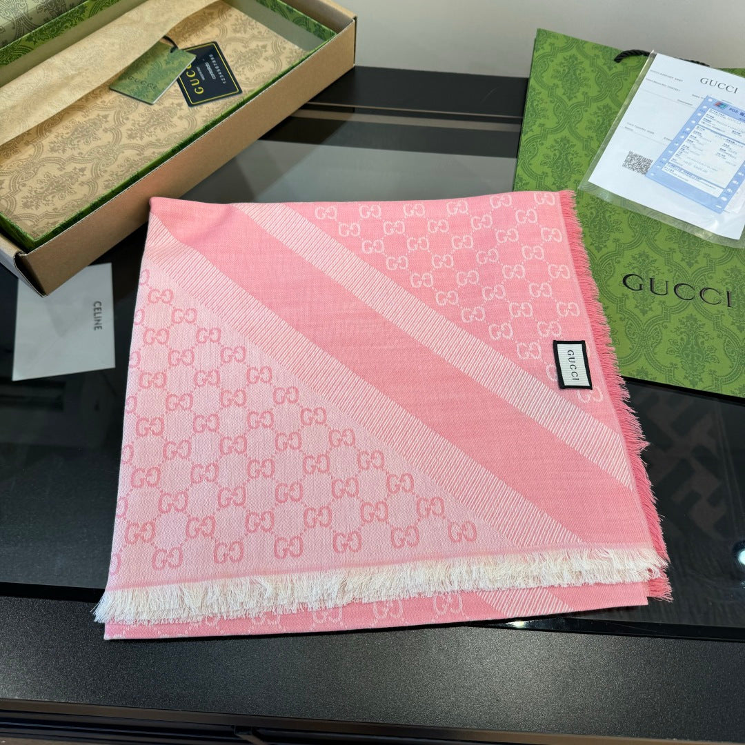 GG Scarf 140CM Light Pink Twill Silk 293465