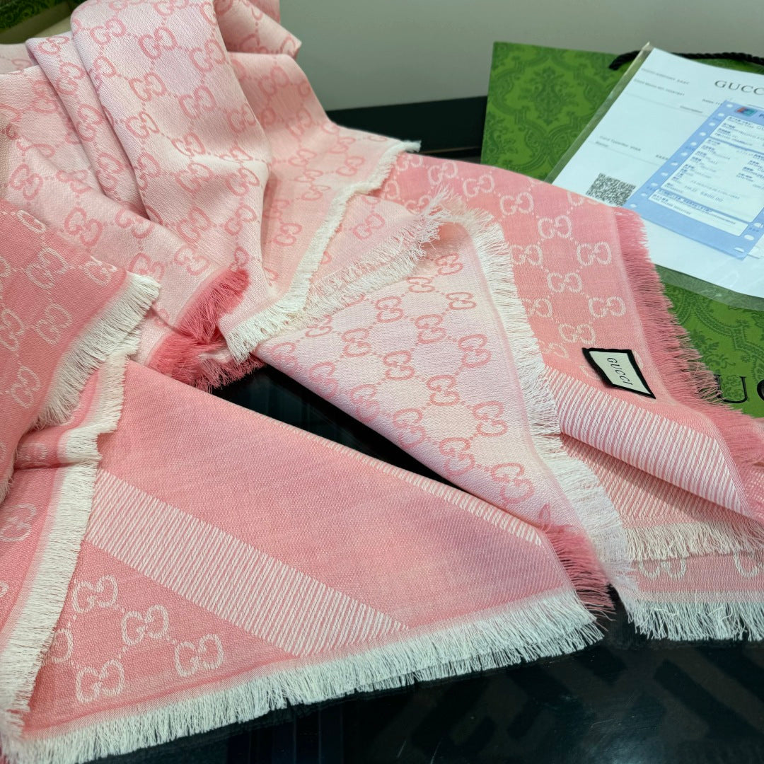 GG Scarf 140CM Light Pink Twill Silk 293465