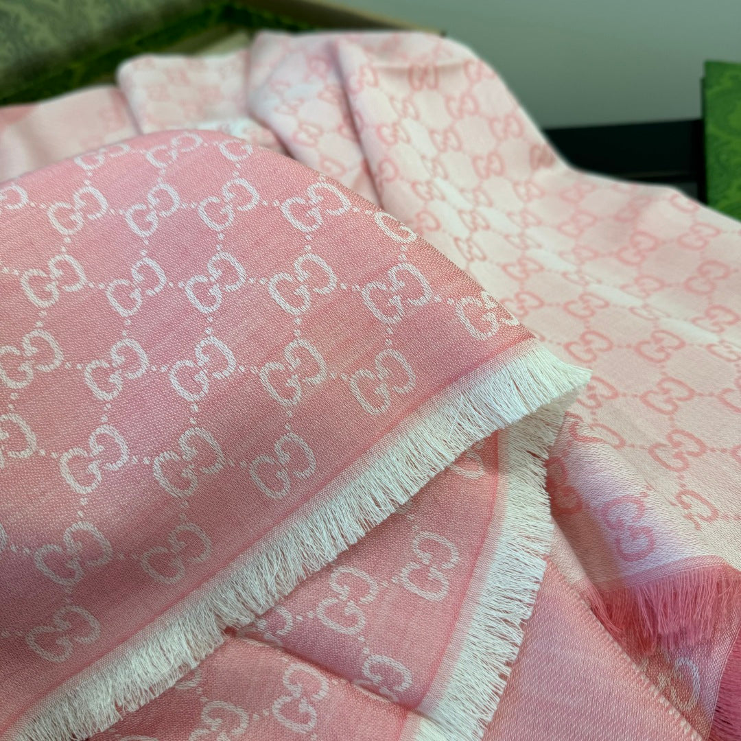GG Scarf 140CM Light Pink Twill Silk 293465