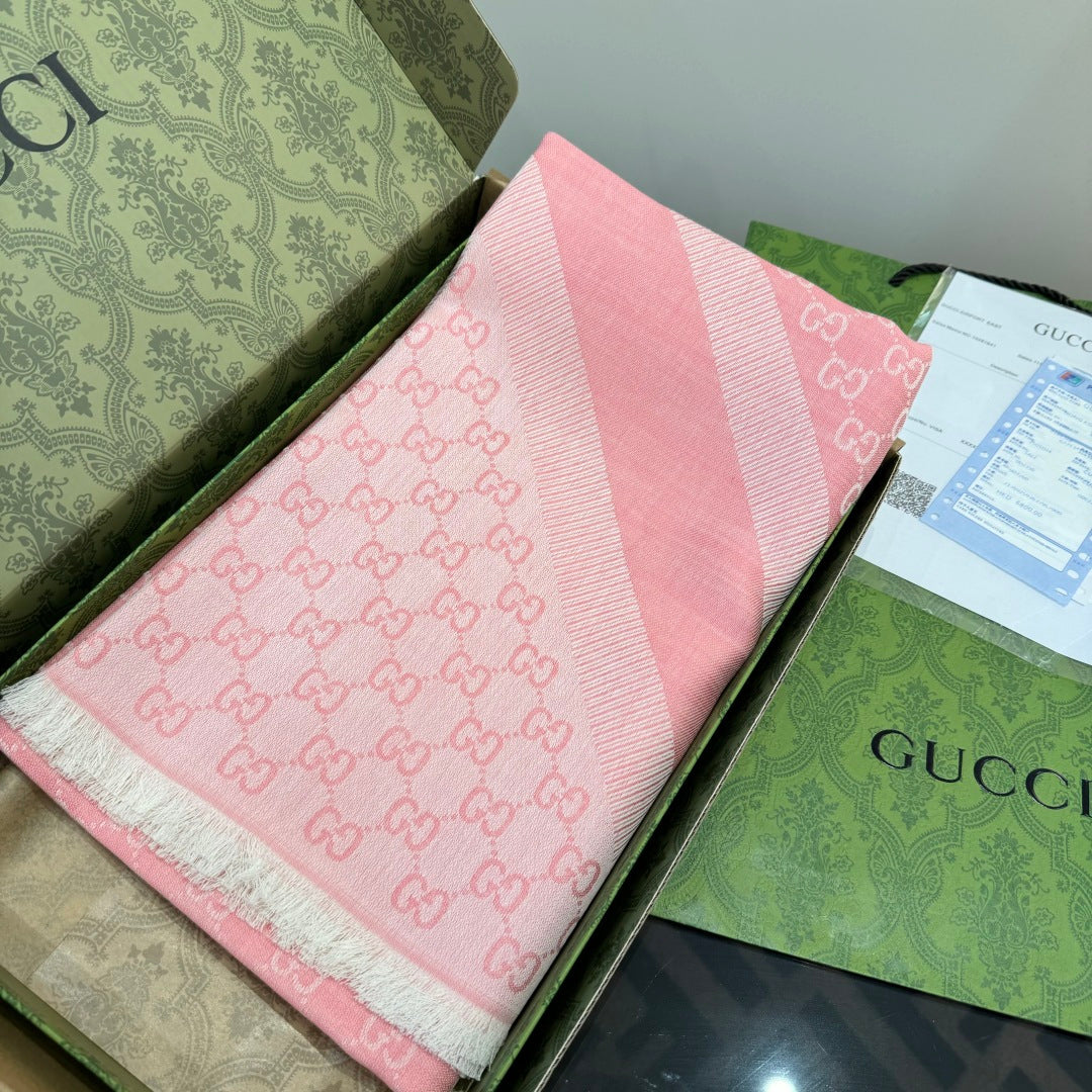 GG Scarf 140CM Light Pink Twill Silk 293465
