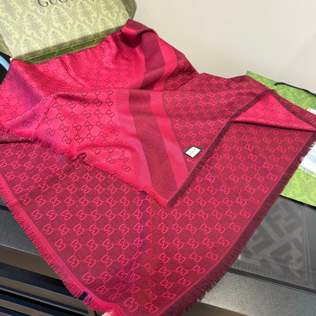 GG Scarf 140CM Red Twill Silk 293466
