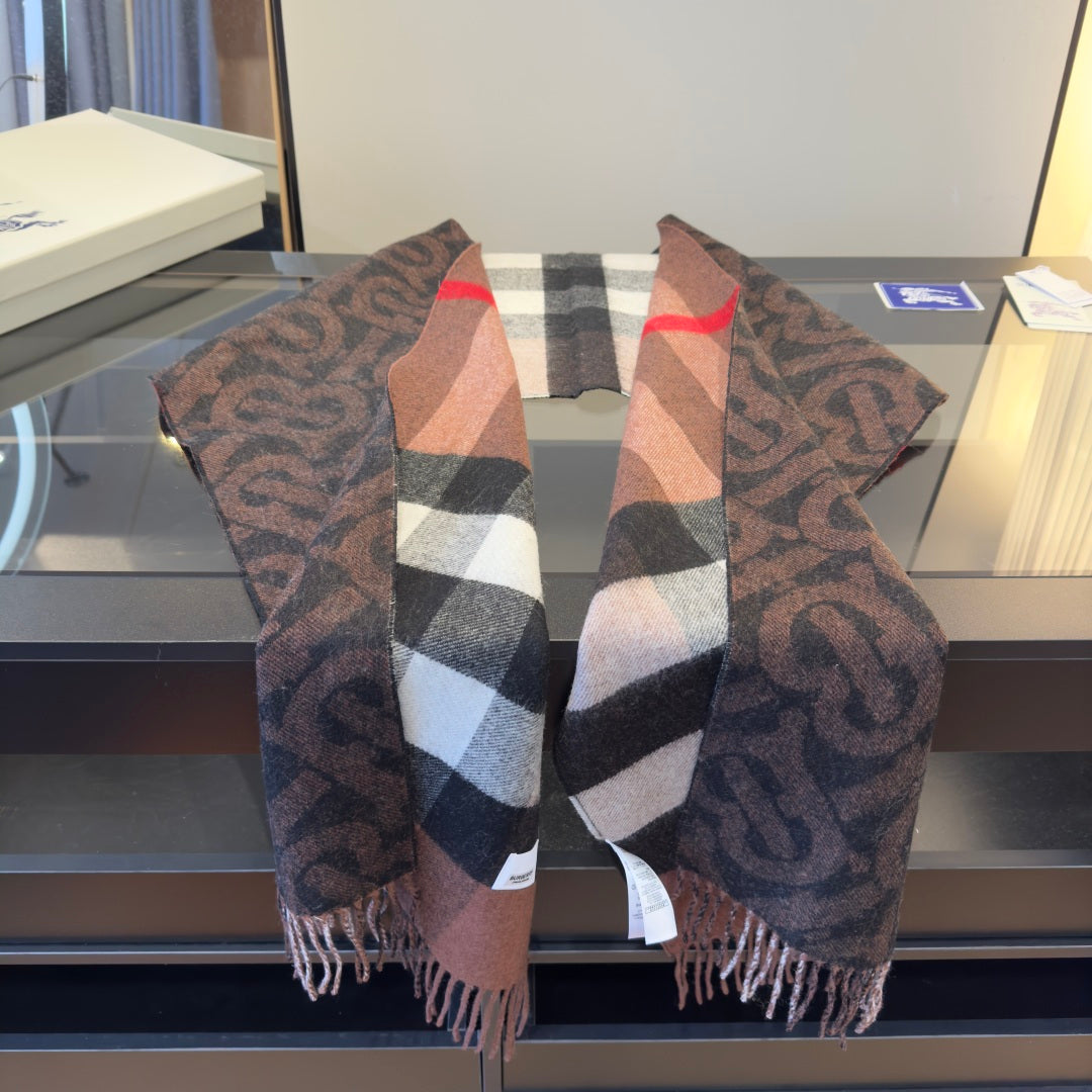 BBR Long Scarf 200CM Brown Black Cashmere 293420