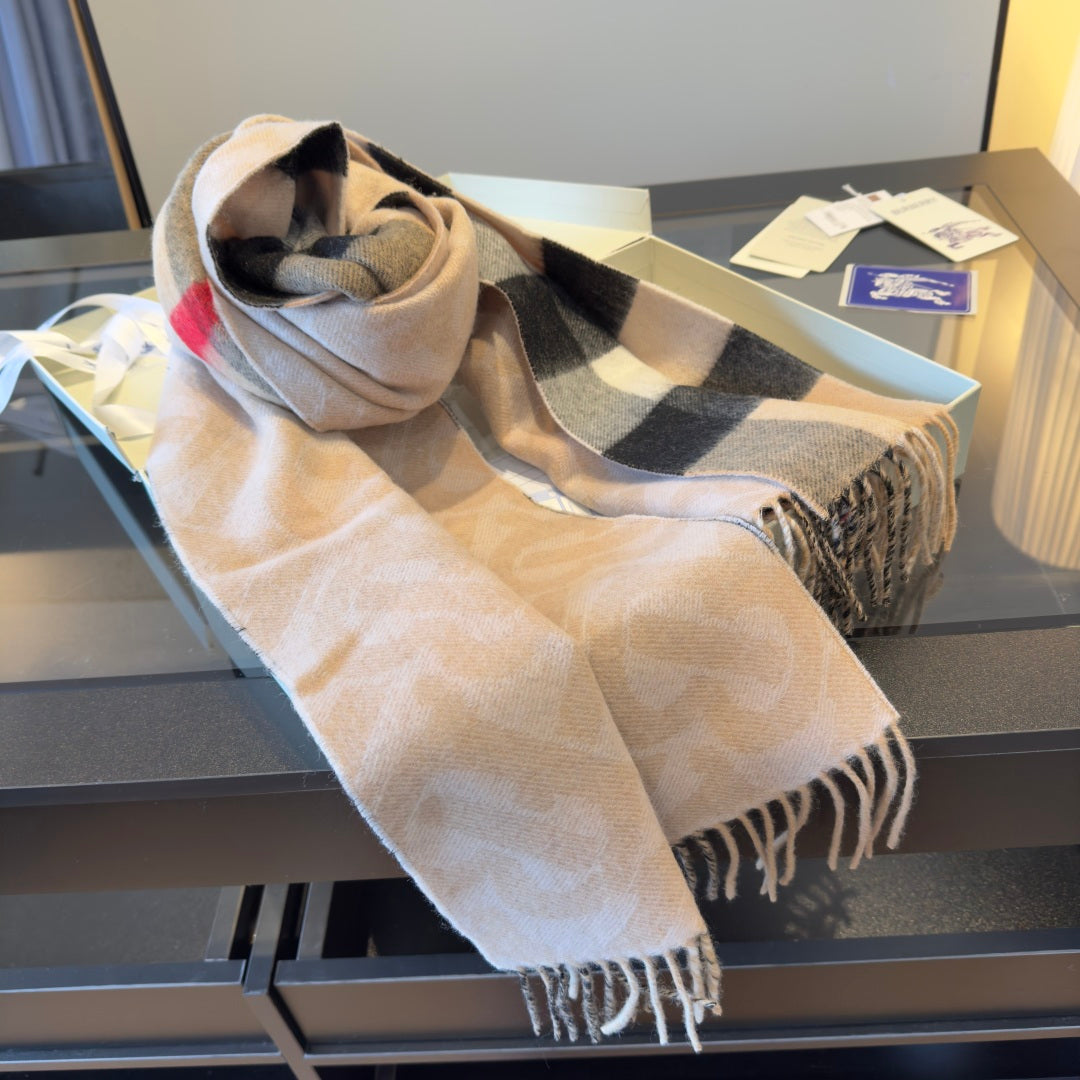 BBR Long Scarf 200CM Beige Black Cashmere 293421