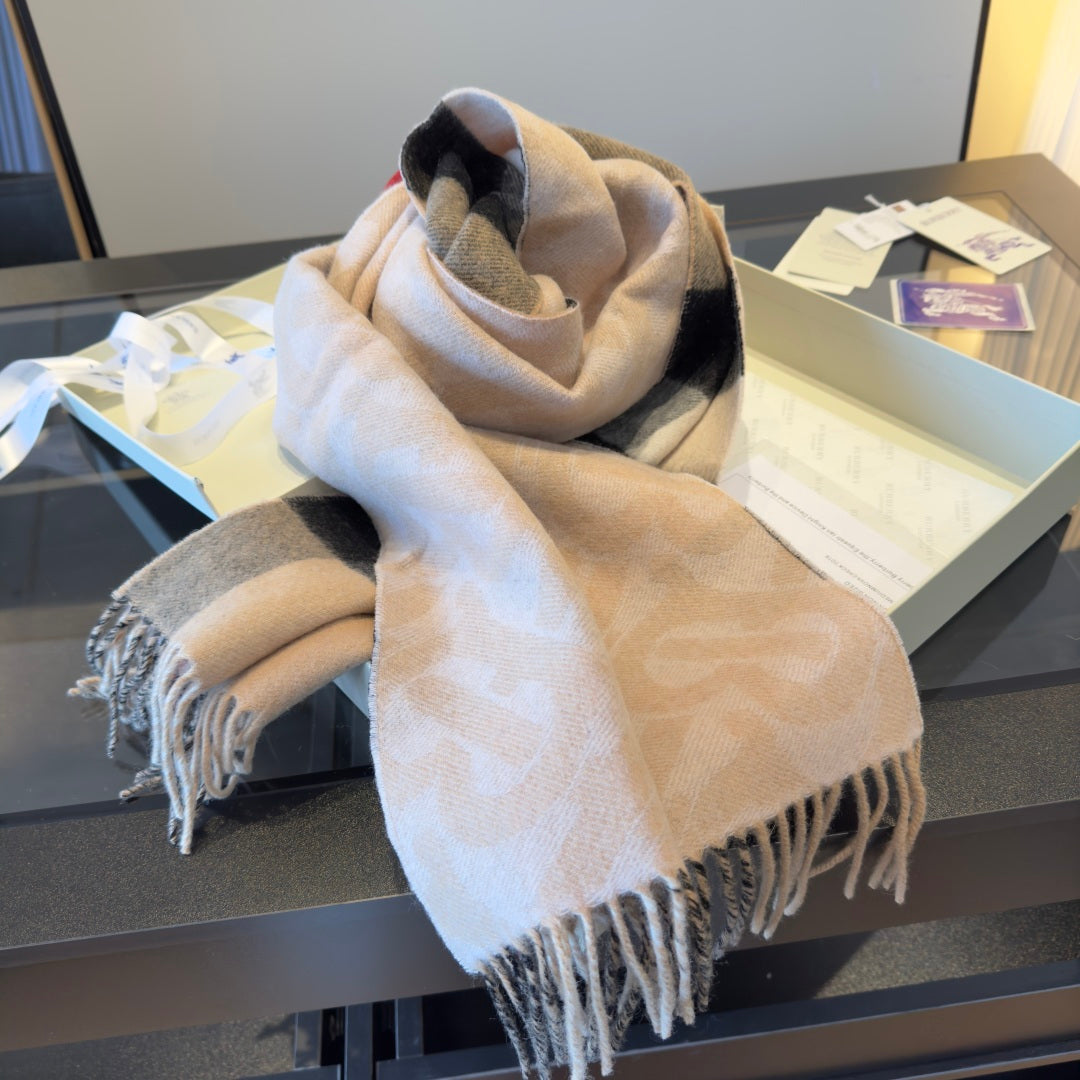 BBR Long Scarf 200CM Beige Black Cashmere 293421