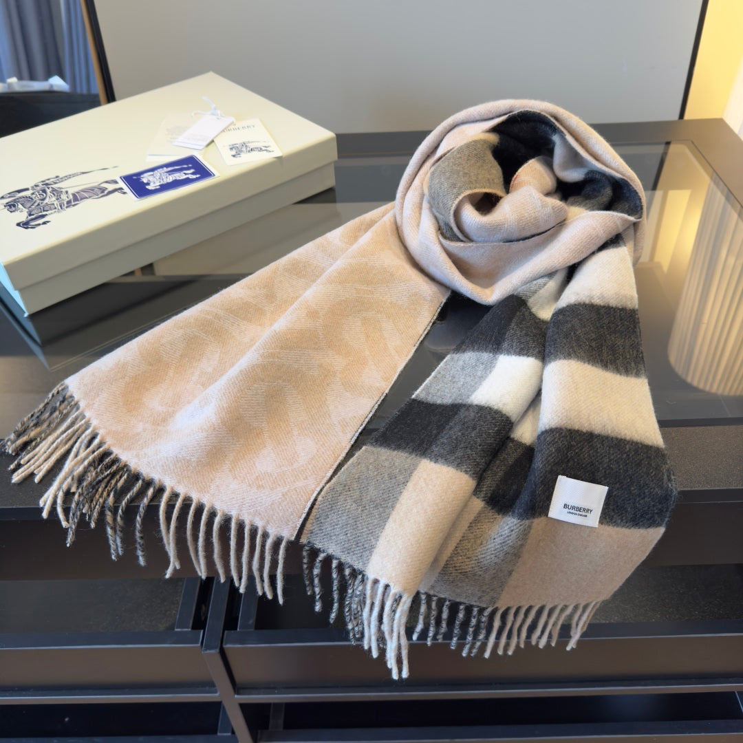 BBR Long Scarf 200CM Beige Black Cashmere 293421