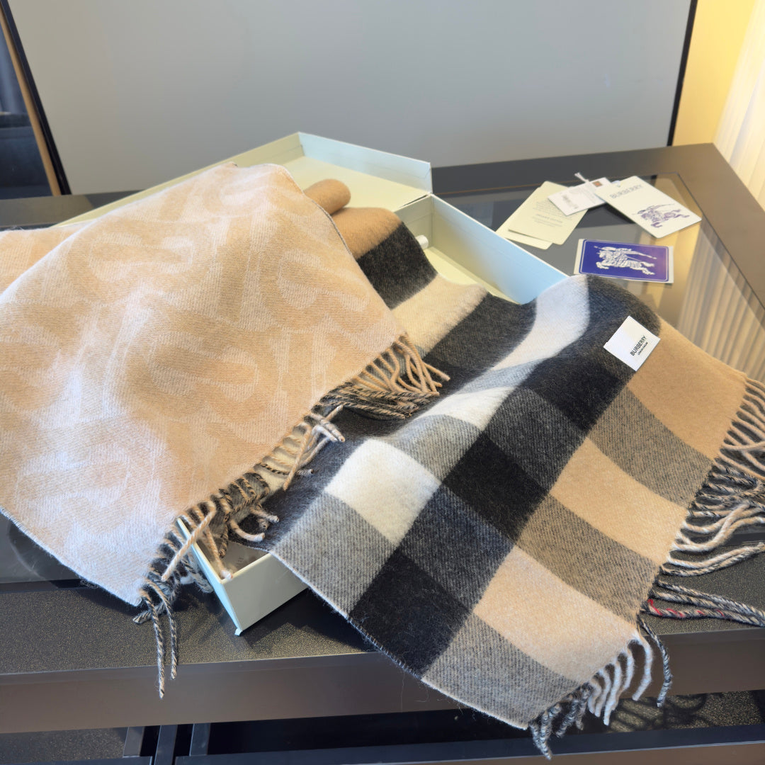 BBR Long Scarf 200CM Beige Black Cashmere 293421