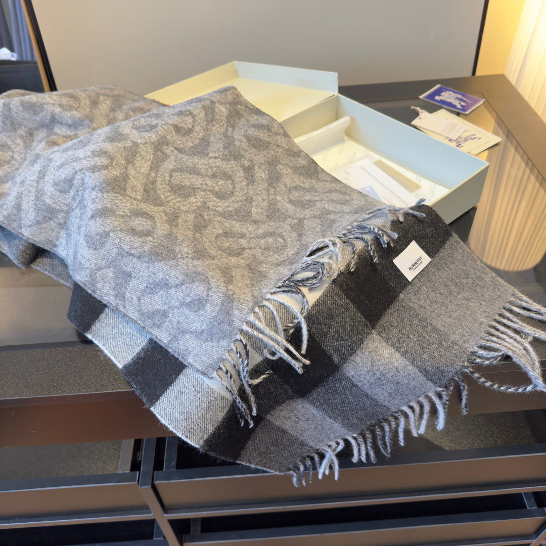 BBR Long Scarf 200CM Gray Black Cashmere 293424