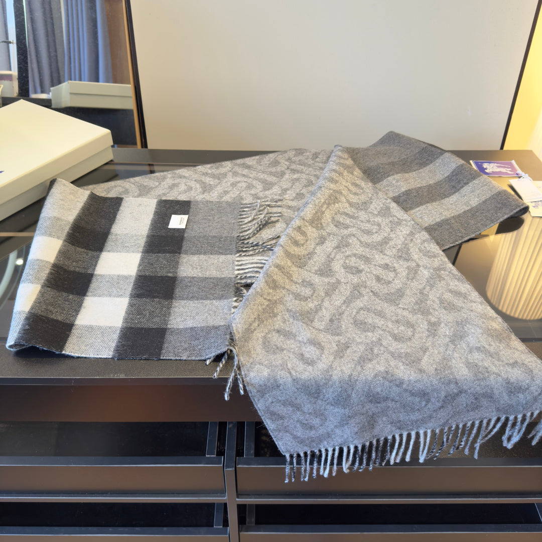 BBR Long Scarf 200CM Gray Black Cashmere 293424