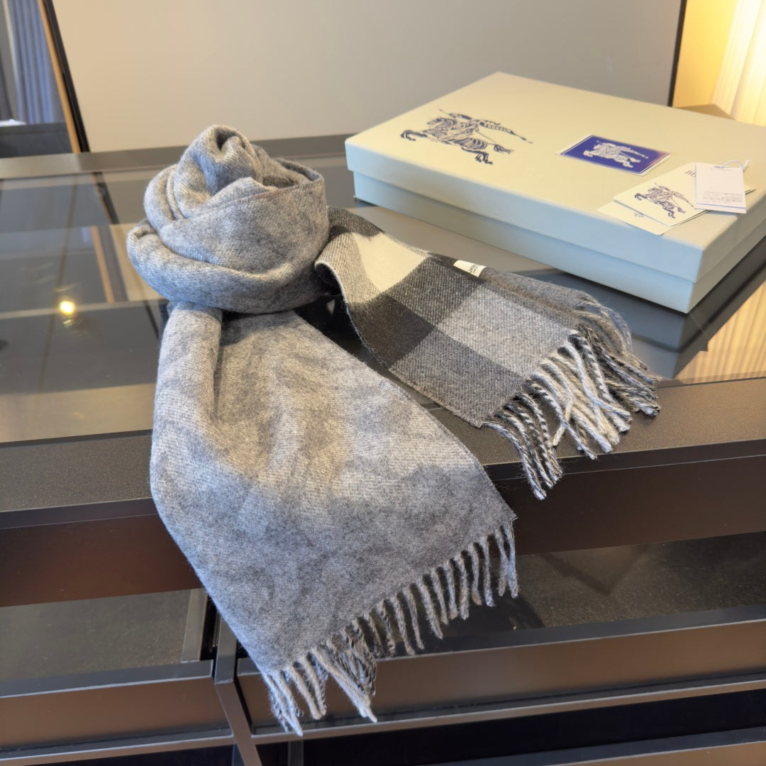 BBR Long Scarf 200CM Gray Black Cashmere 293424