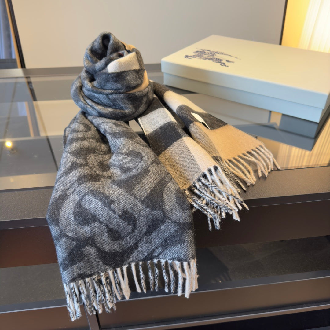 BBR Long Scarf 200CM Beige Gray Black Cashmere 293425