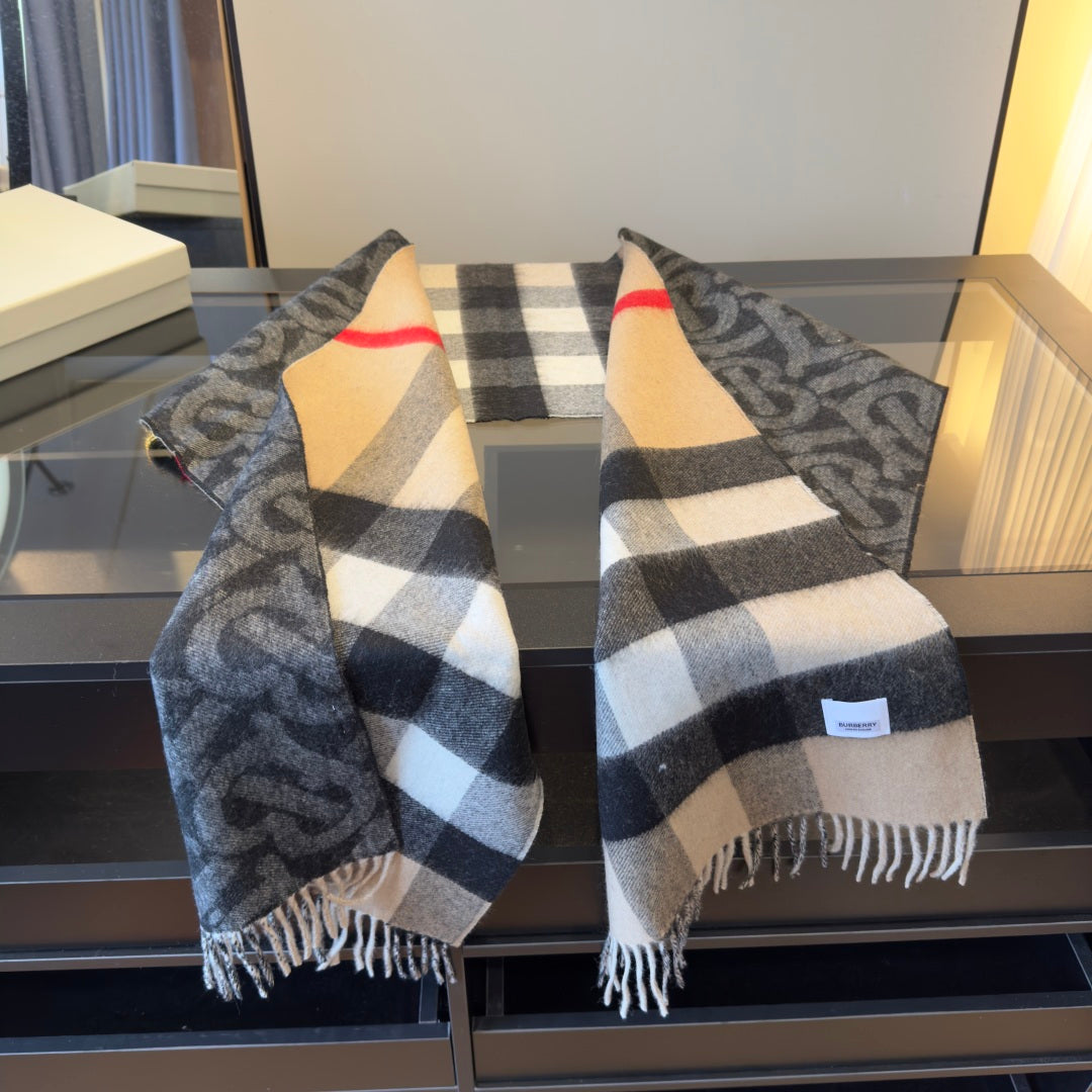 BBR Long Scarf 200CM Beige Gray Black Cashmere 293425