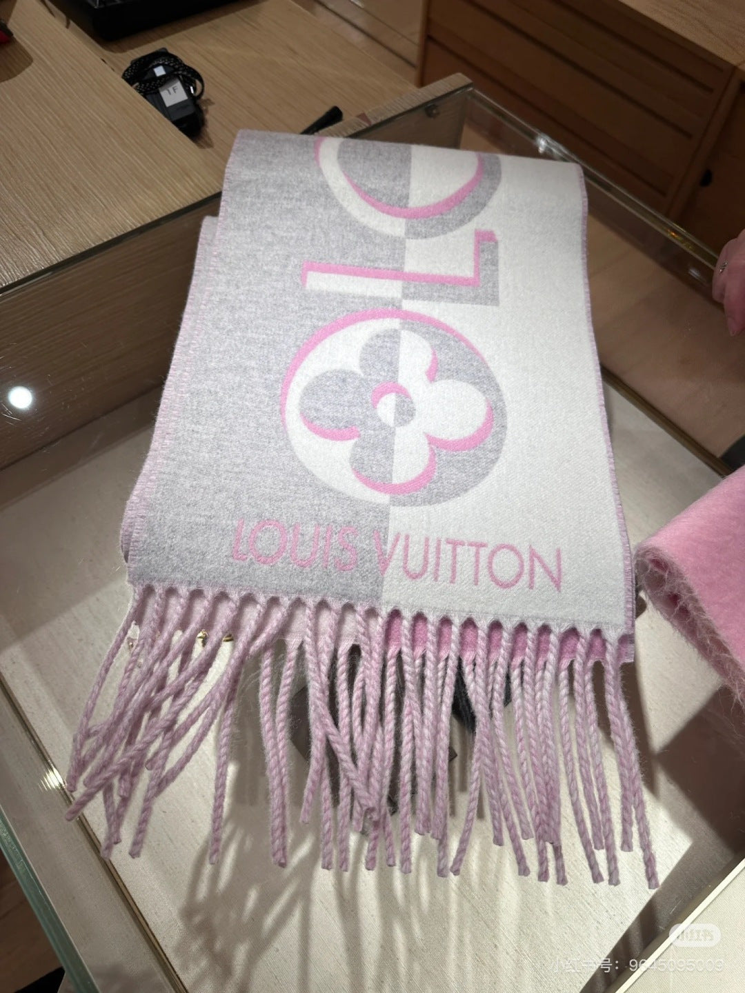 LV 25 Scarf 180cm Pink Gray Wool 293484