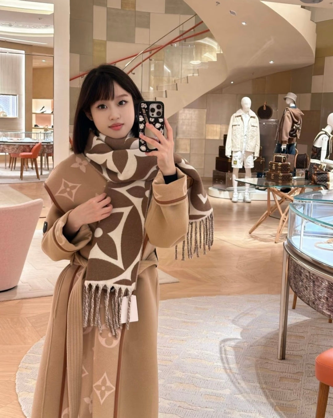 LV 25 Scarf 186cm Brown White Wool 293487