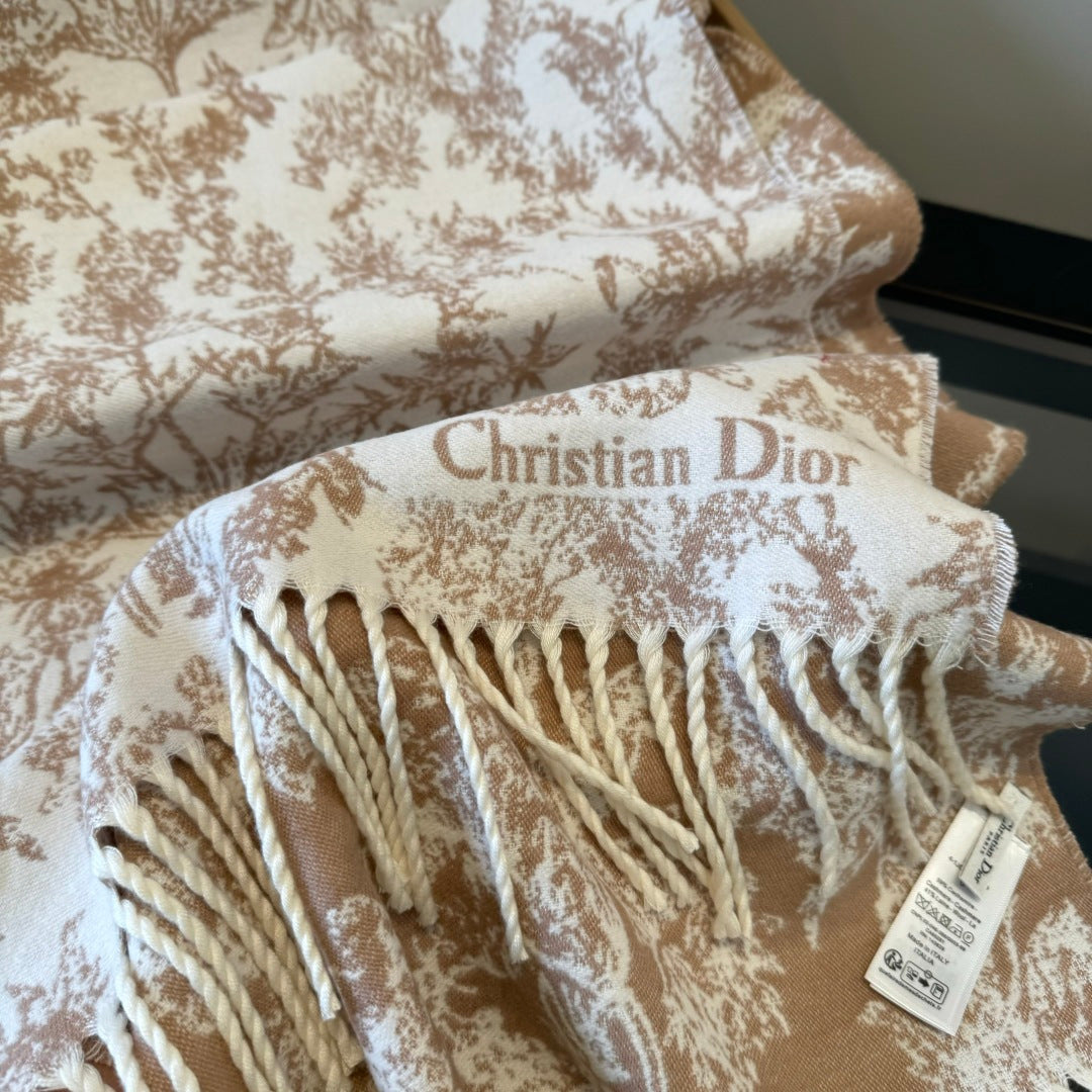 CD Embroidery Scarf 200CM Soft Beige Wool Cashmere 293451