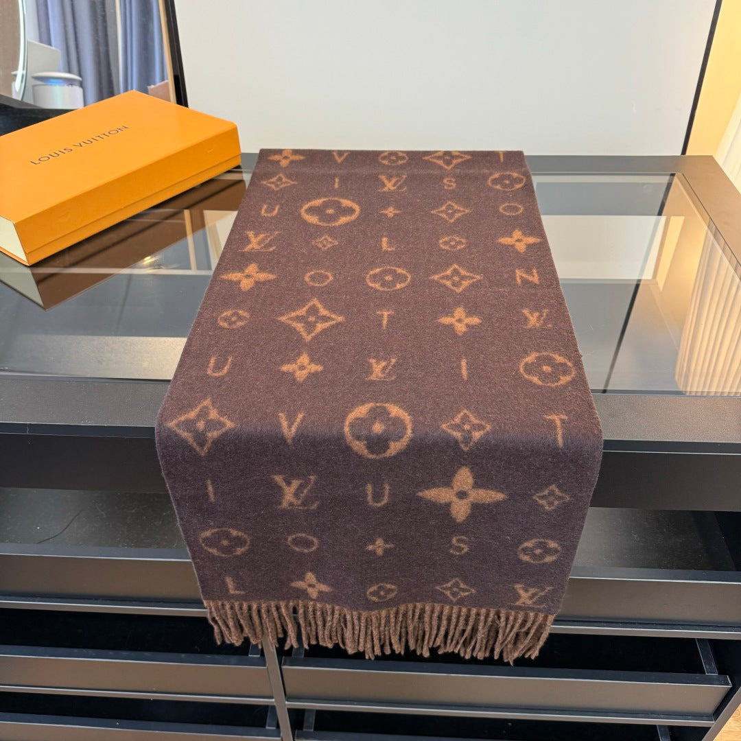 LV 25 Scarf 220CM Brown Wool 293516