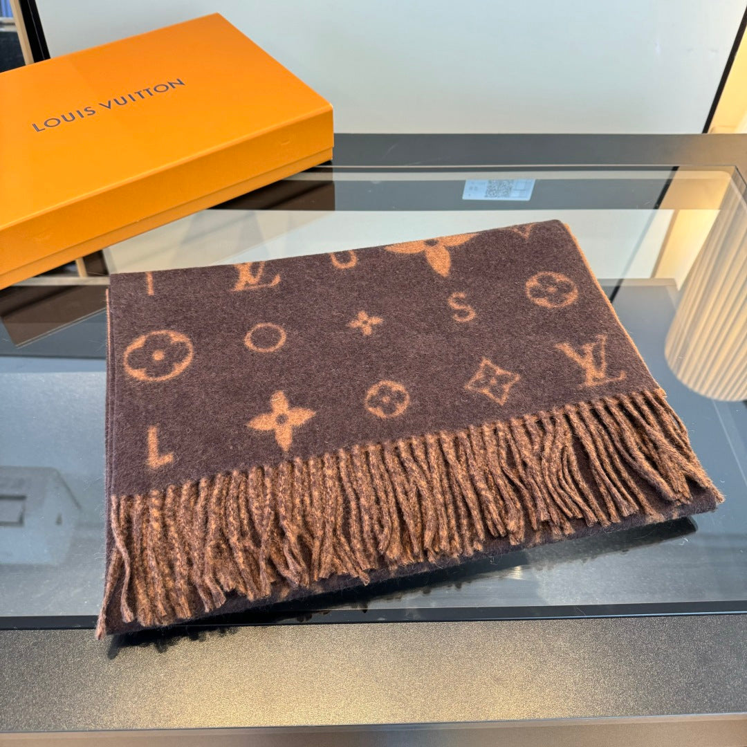 LV 25 Scarf 220CM Brown Wool 293516