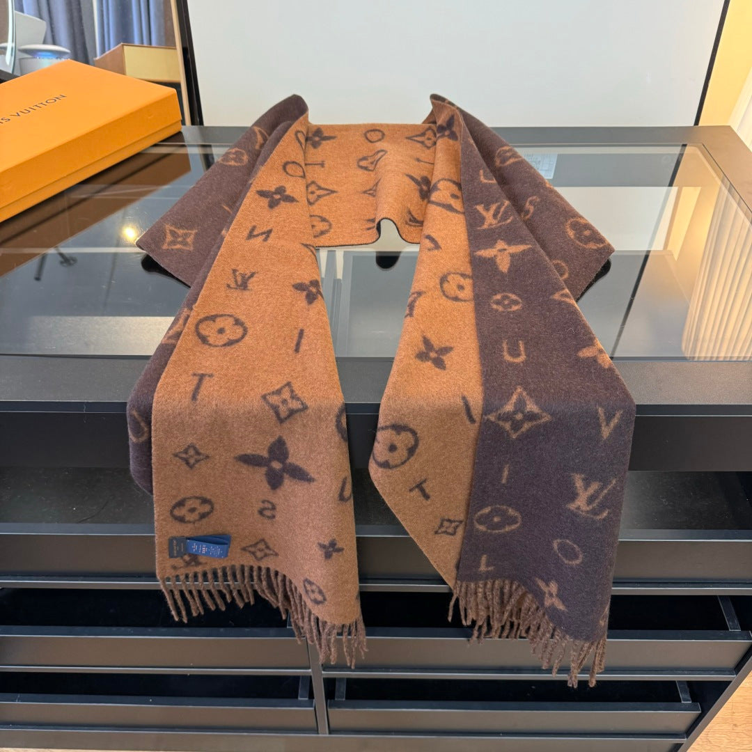 LV 25 Scarf 220CM Brown Wool 293516