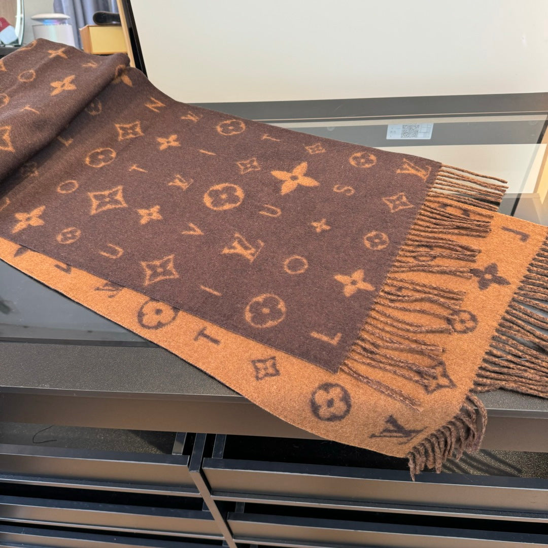 LV 25 Scarf 220CM Brown Wool 293516