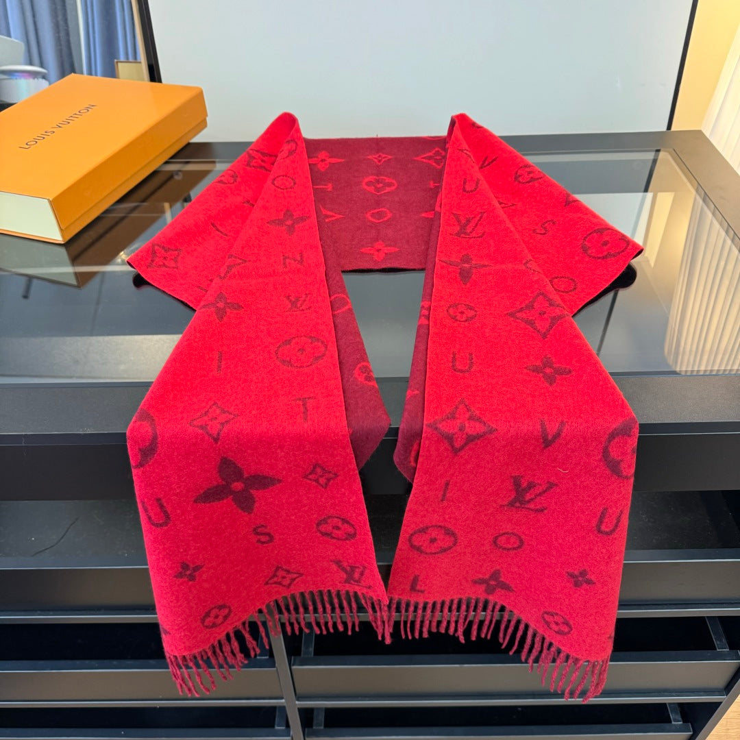 LV 25 Scarf 220CM Red Wool 293517