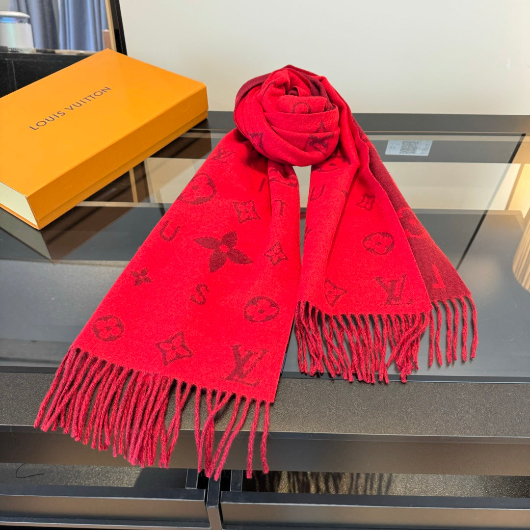 LV 25 Scarf 220CM Red Wool 293517