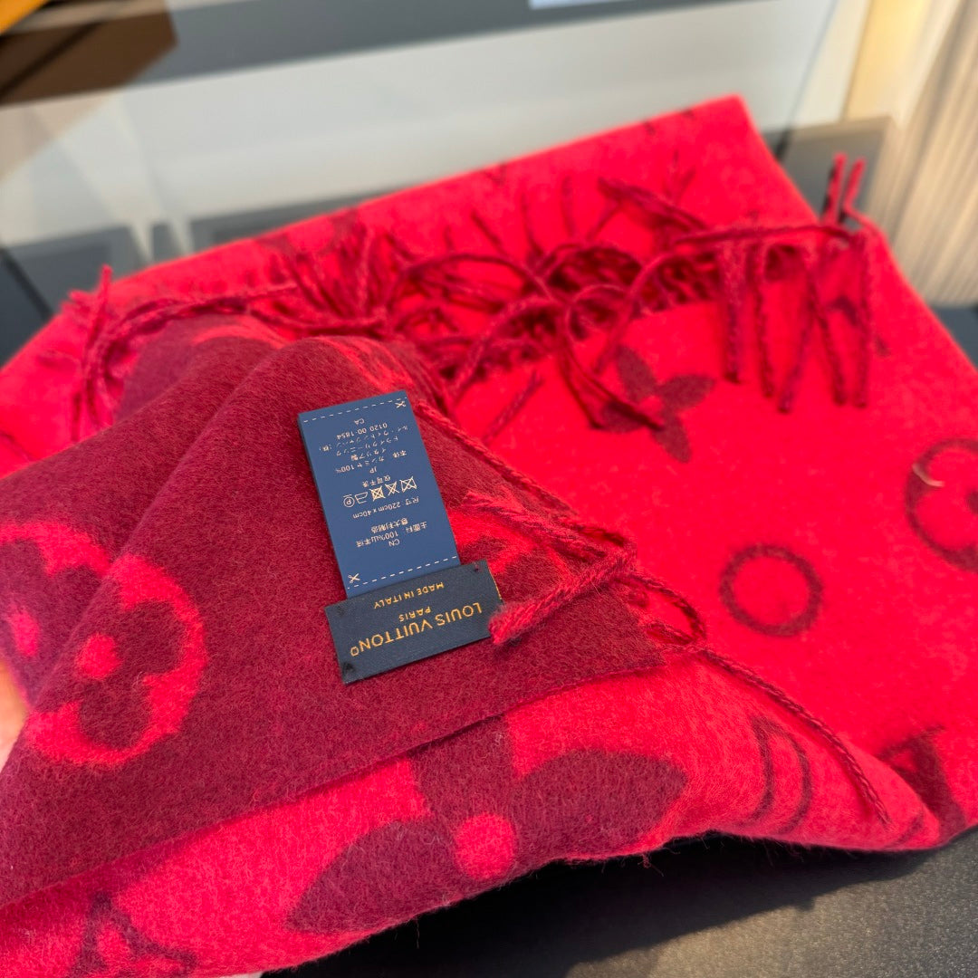 LV 25 Scarf 220CM Red Wool 293517