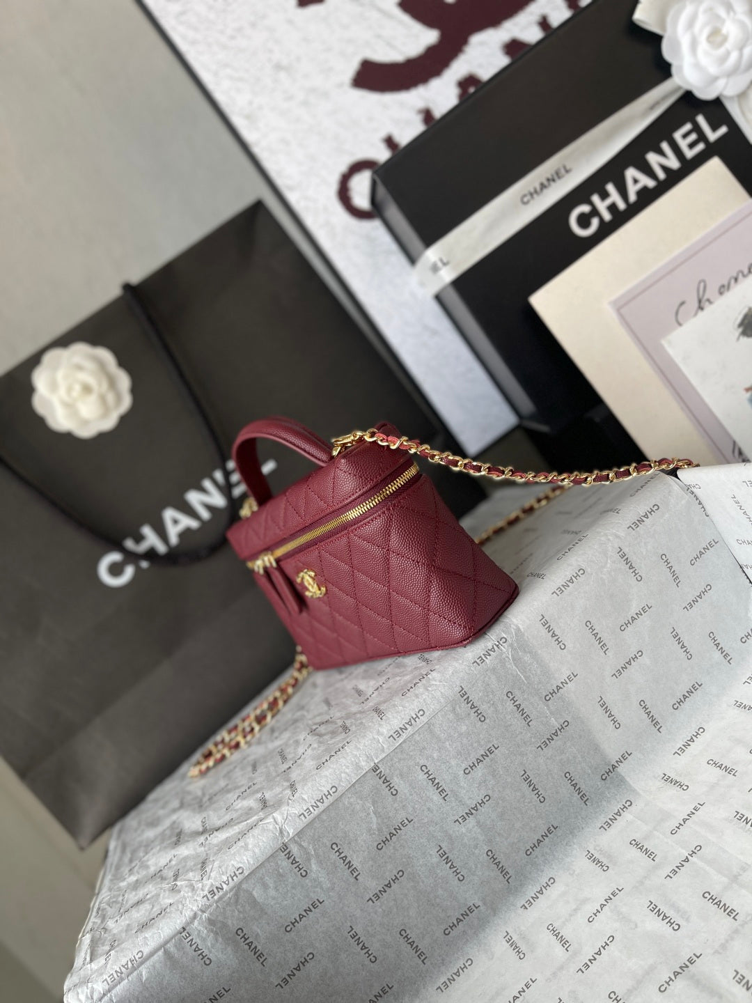 Chanel 2026 Vanity Bag 19.5cm Burgundy Leather