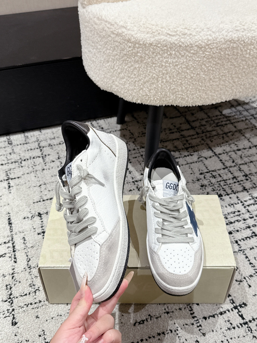 Golden Goose 2025 Star Sneaker Ivory Black mix Blue Cowhide 500614