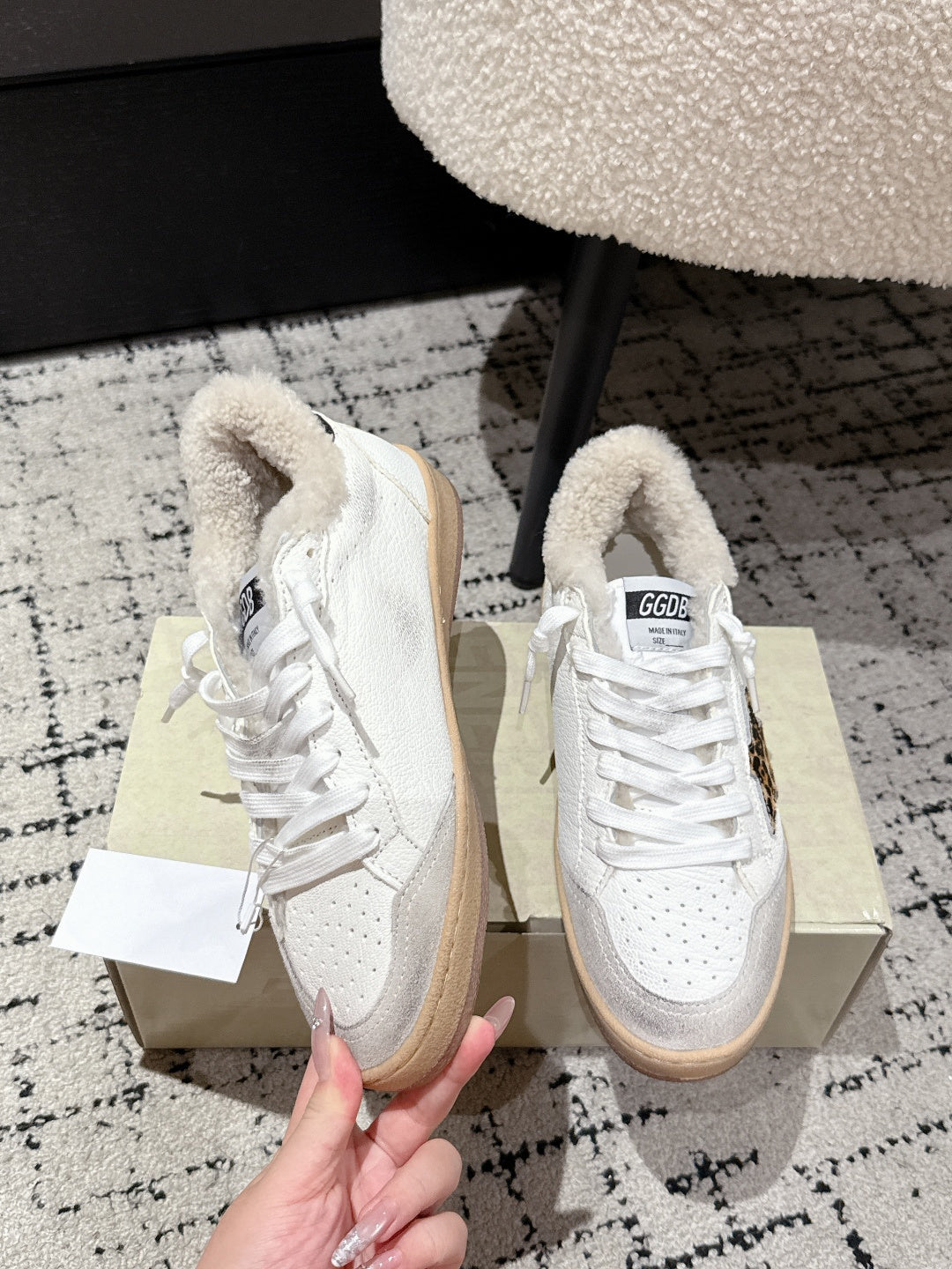 Golden Goose 2025 Star Sneaker White Black mix Leopard Wool Cowhide 500588