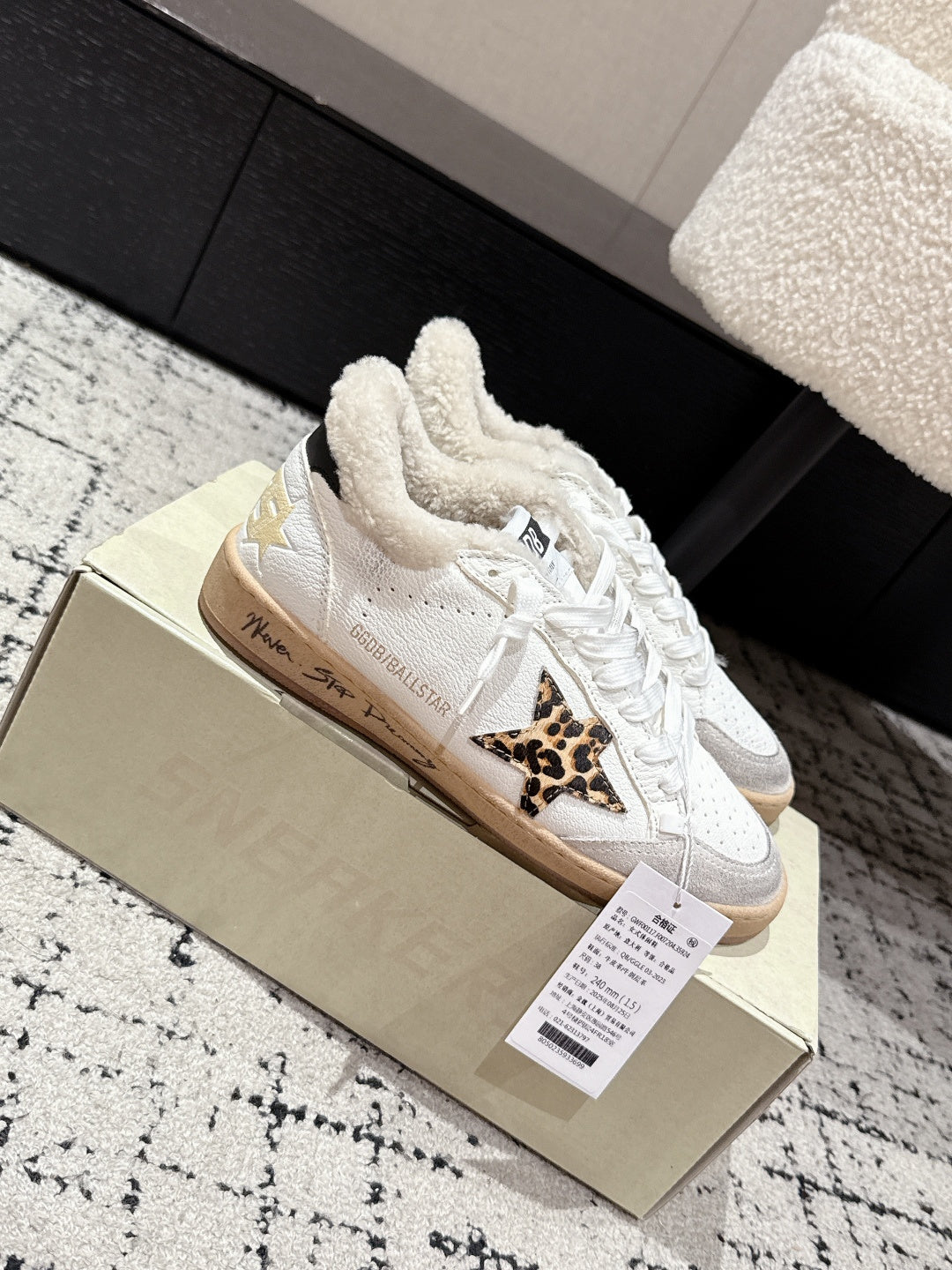 Golden Goose 2025 Star Sneaker White Black mix Leopard Wool Cowhide 500588