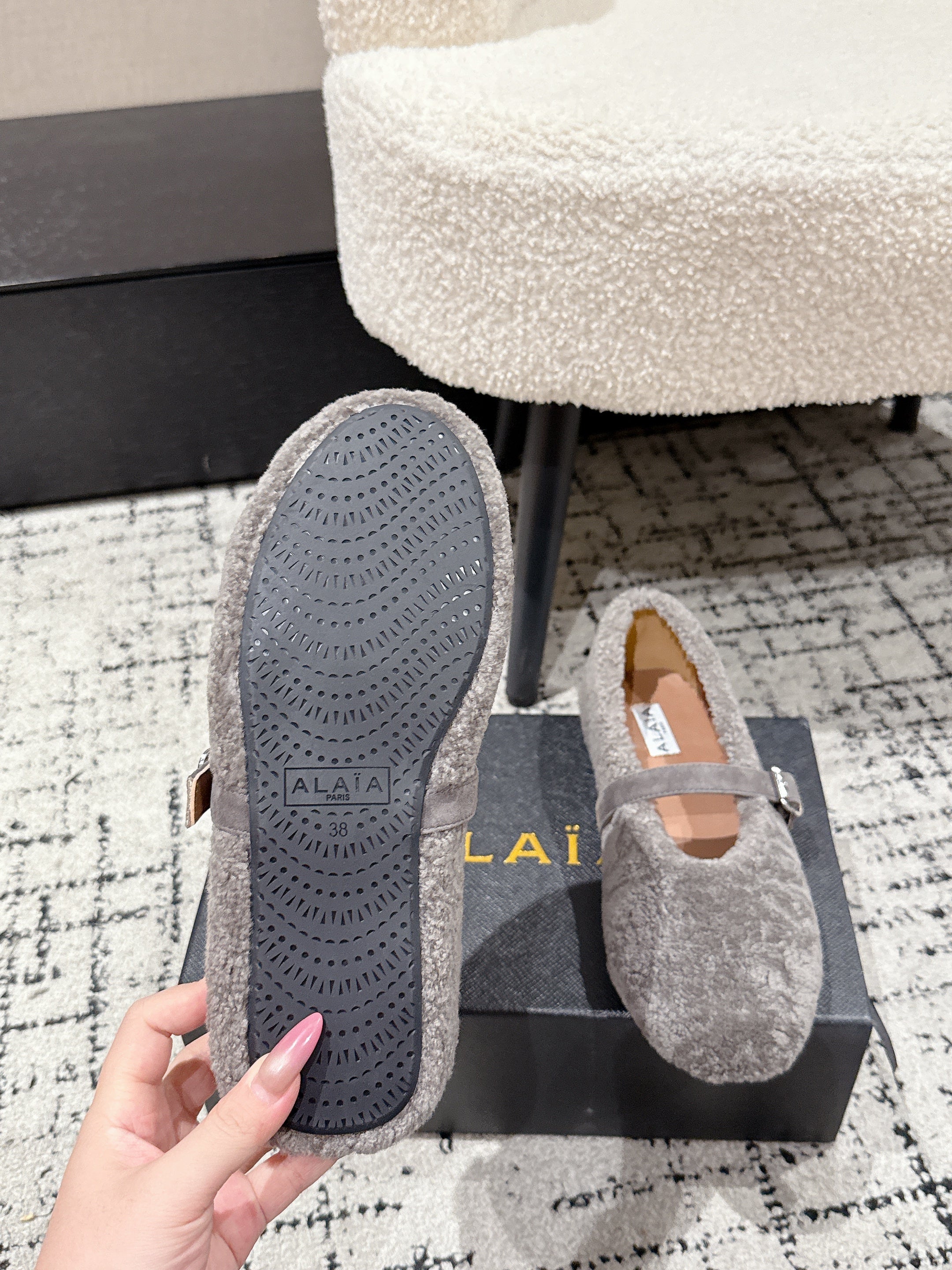 Alaia 2025 Ballet Flat Gray Wool 558646