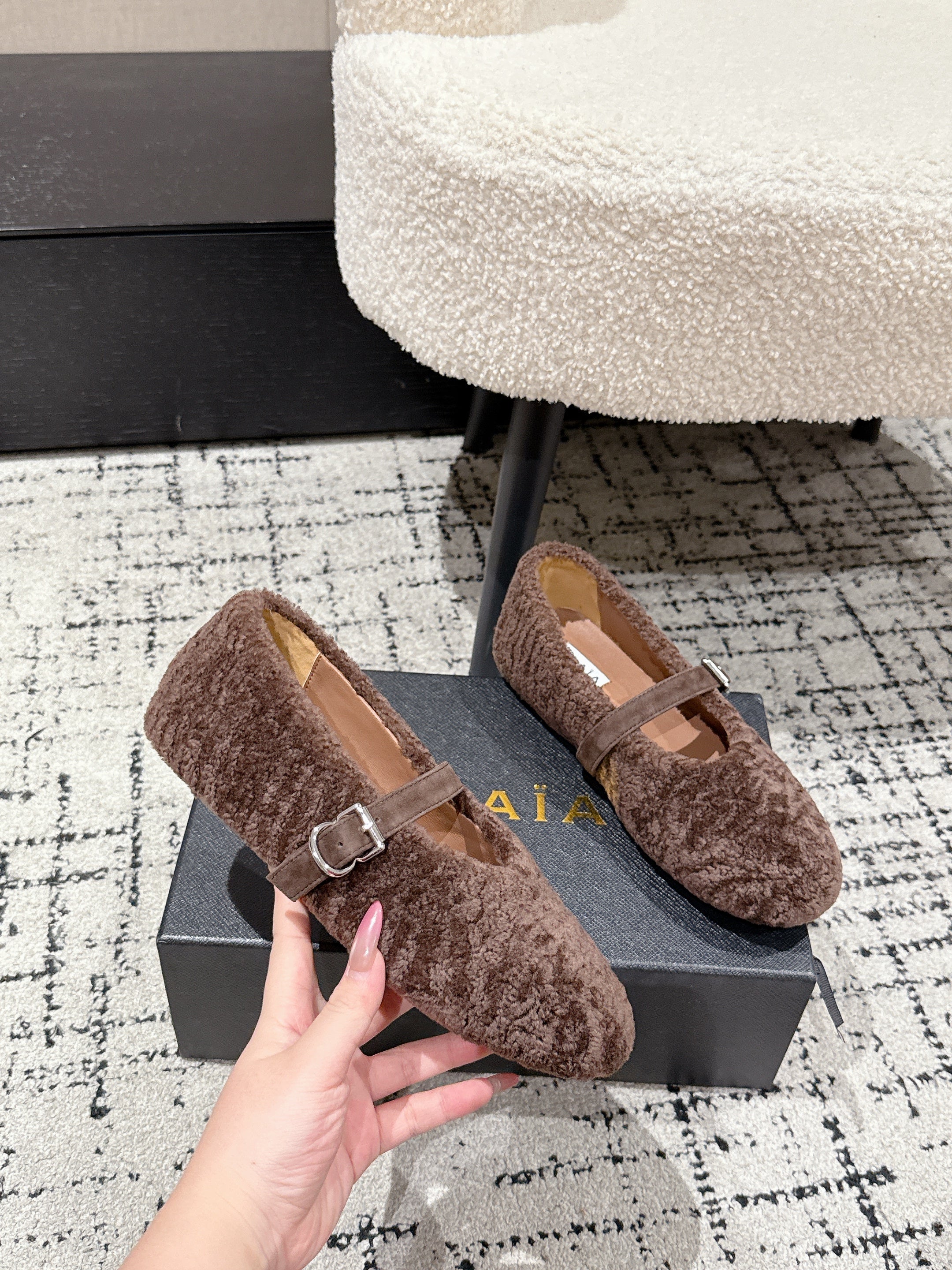 Alaia 2025 Ballet Flat Brown Wool 558650