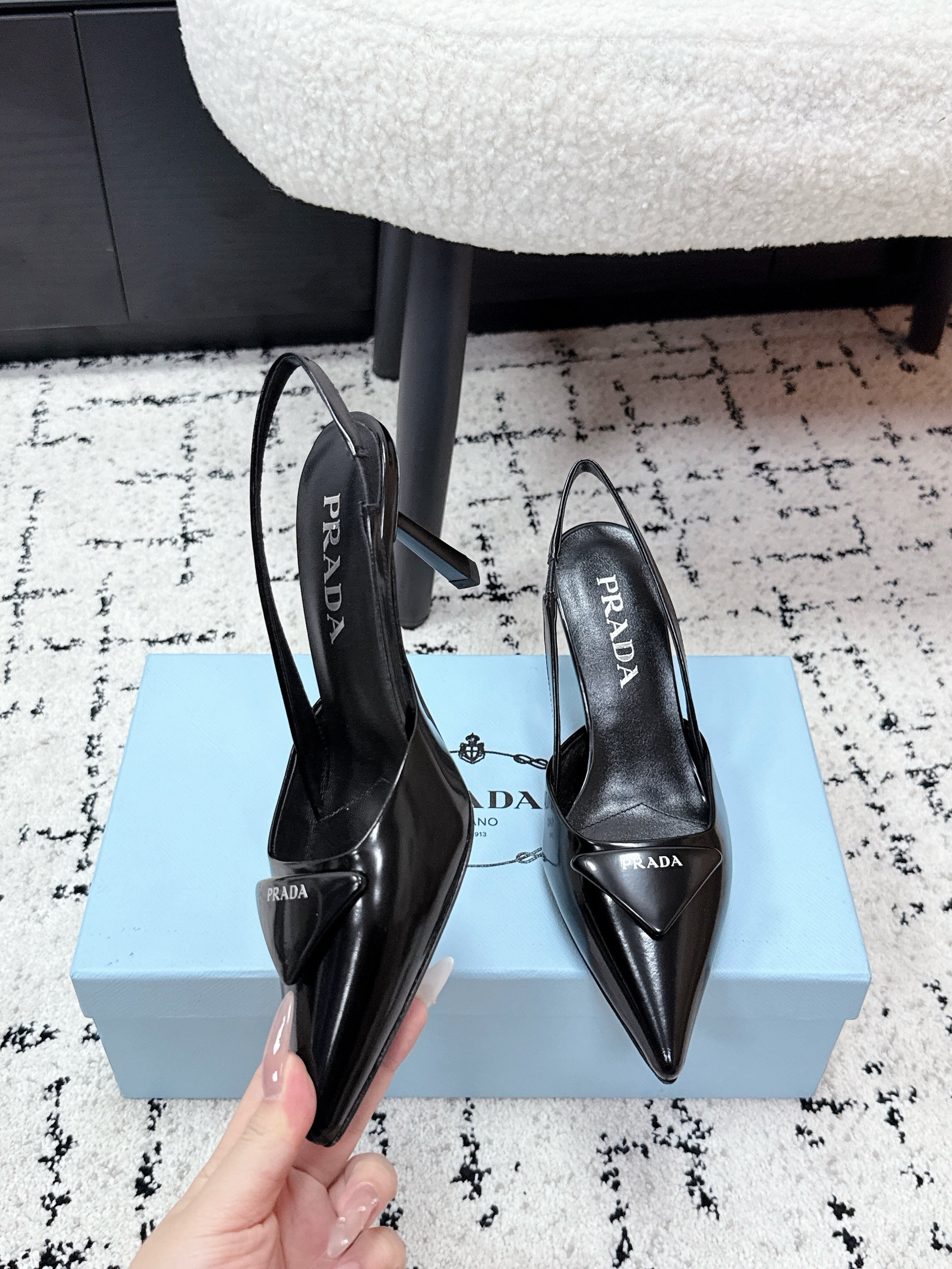 Prada 2026 Logo-Plaque Slingback Pumps 75mm Leather 769775