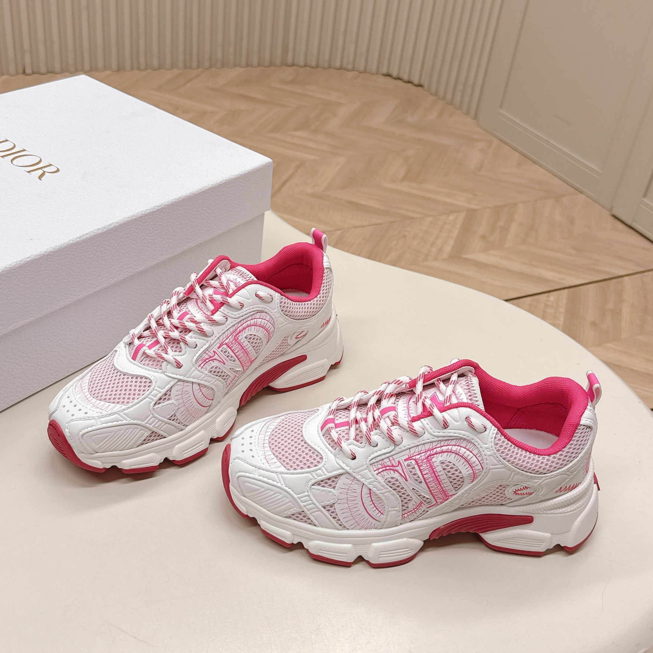 CD 26s Chrono Sneakers White Pink Cowhide Mesh 643755