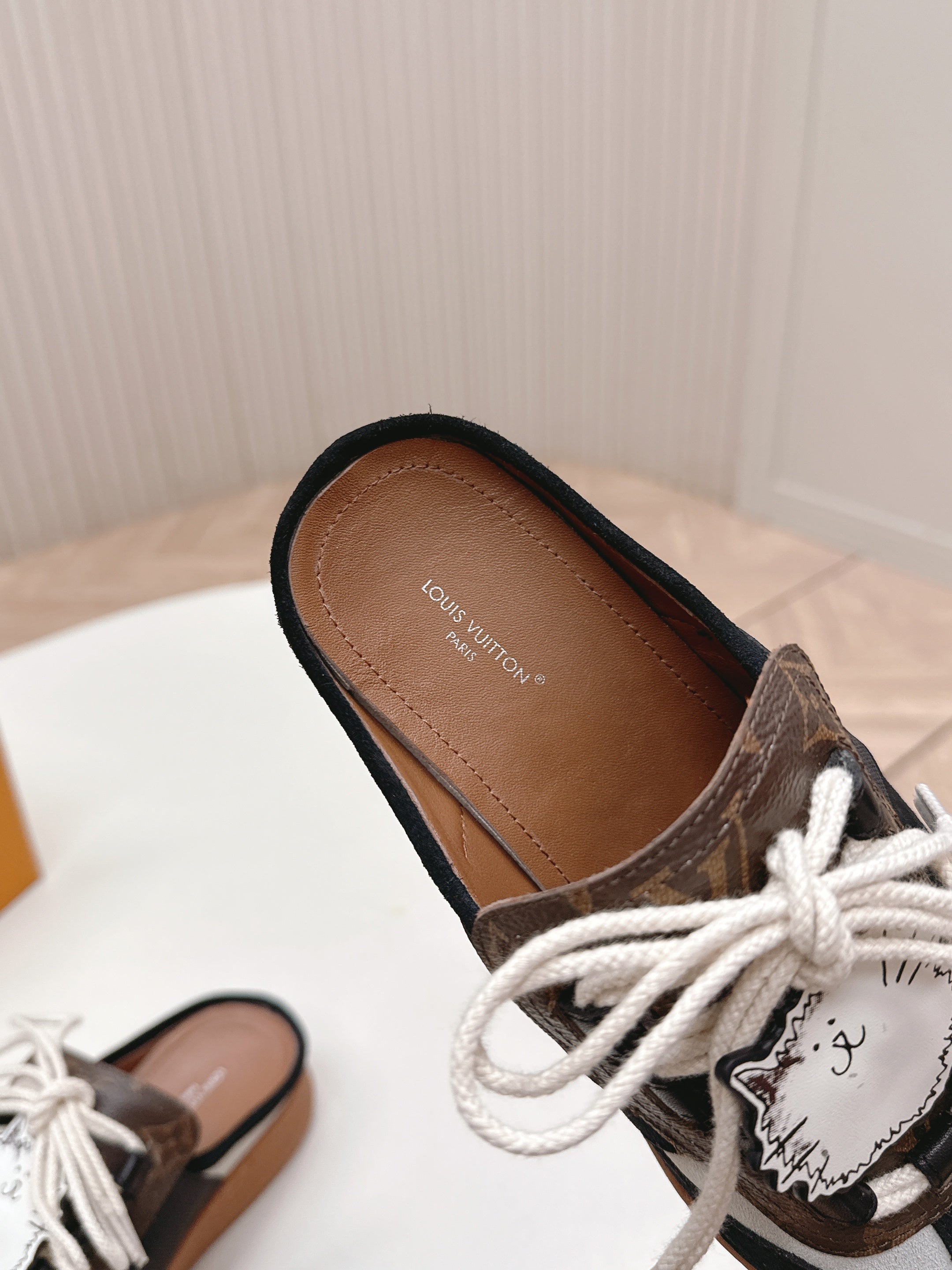 LV 2026 Lous Open Back Sneaker Black Brown Suede Canvas Leather 595415