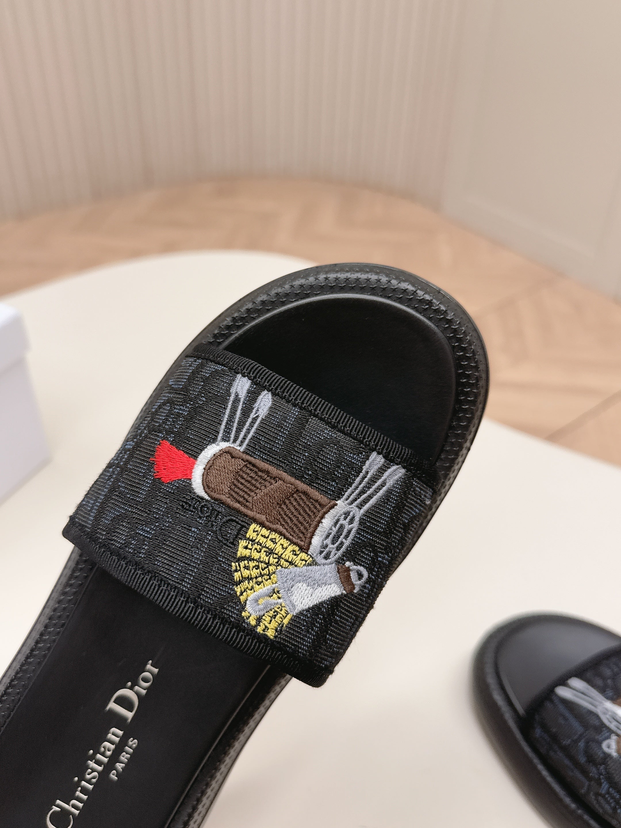 CD 26s  Slippers Black Canvas Lambskin 643805