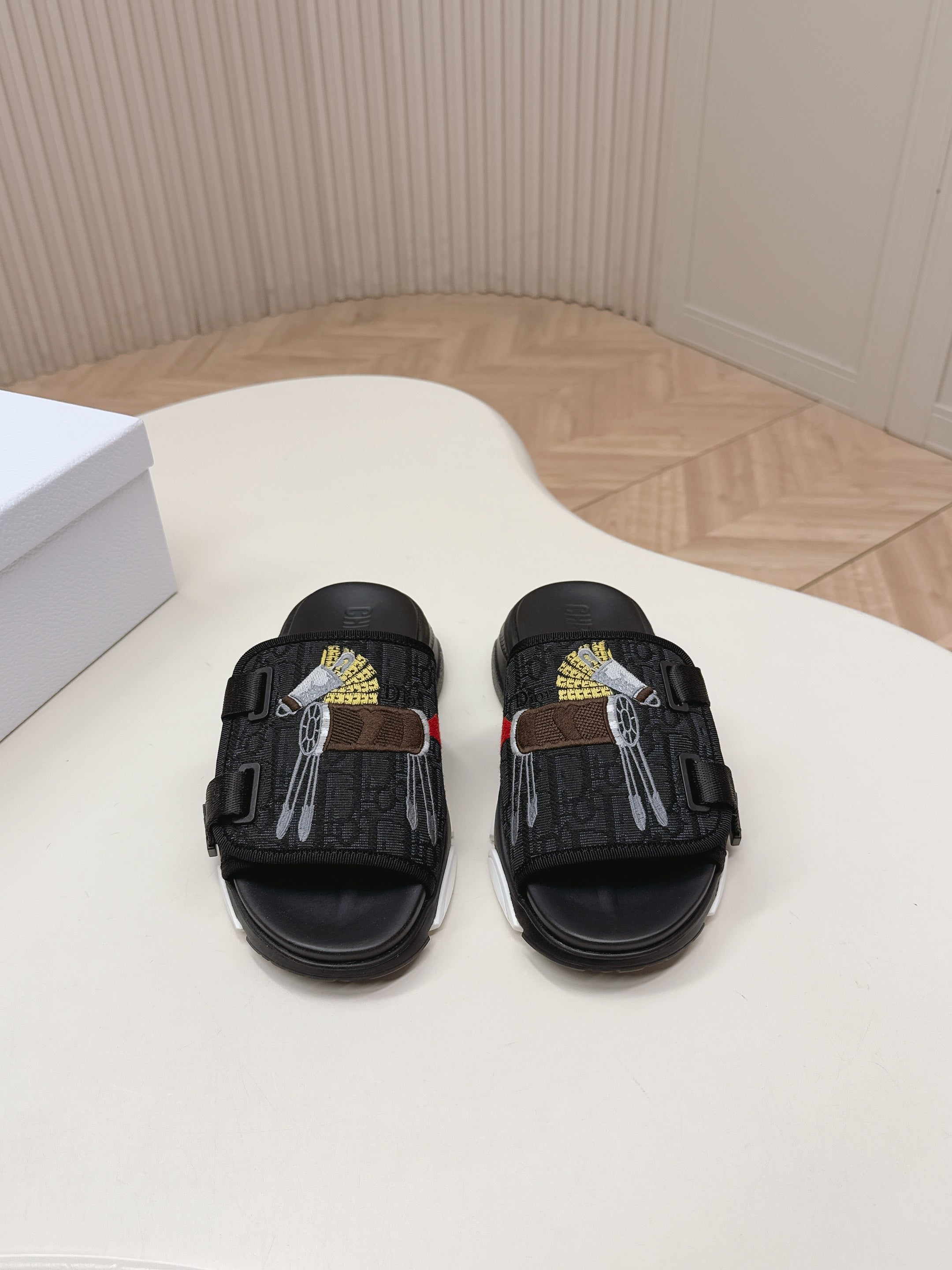 CD 26s  Platform Slippers 35 Black Canvas Lambskin 643808