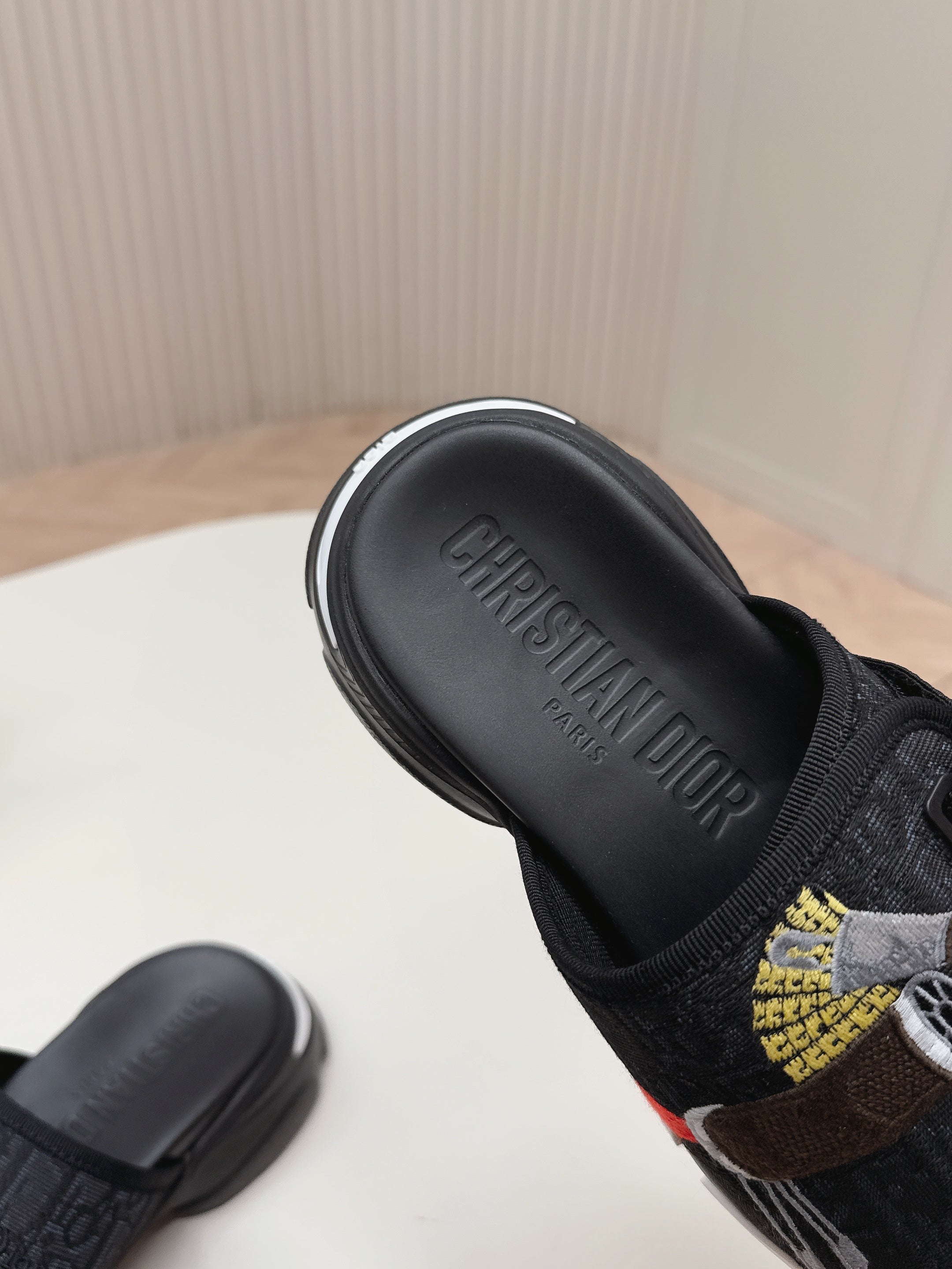 CD 26s  Platform Slippers 35 Black Canvas Lambskin 643808