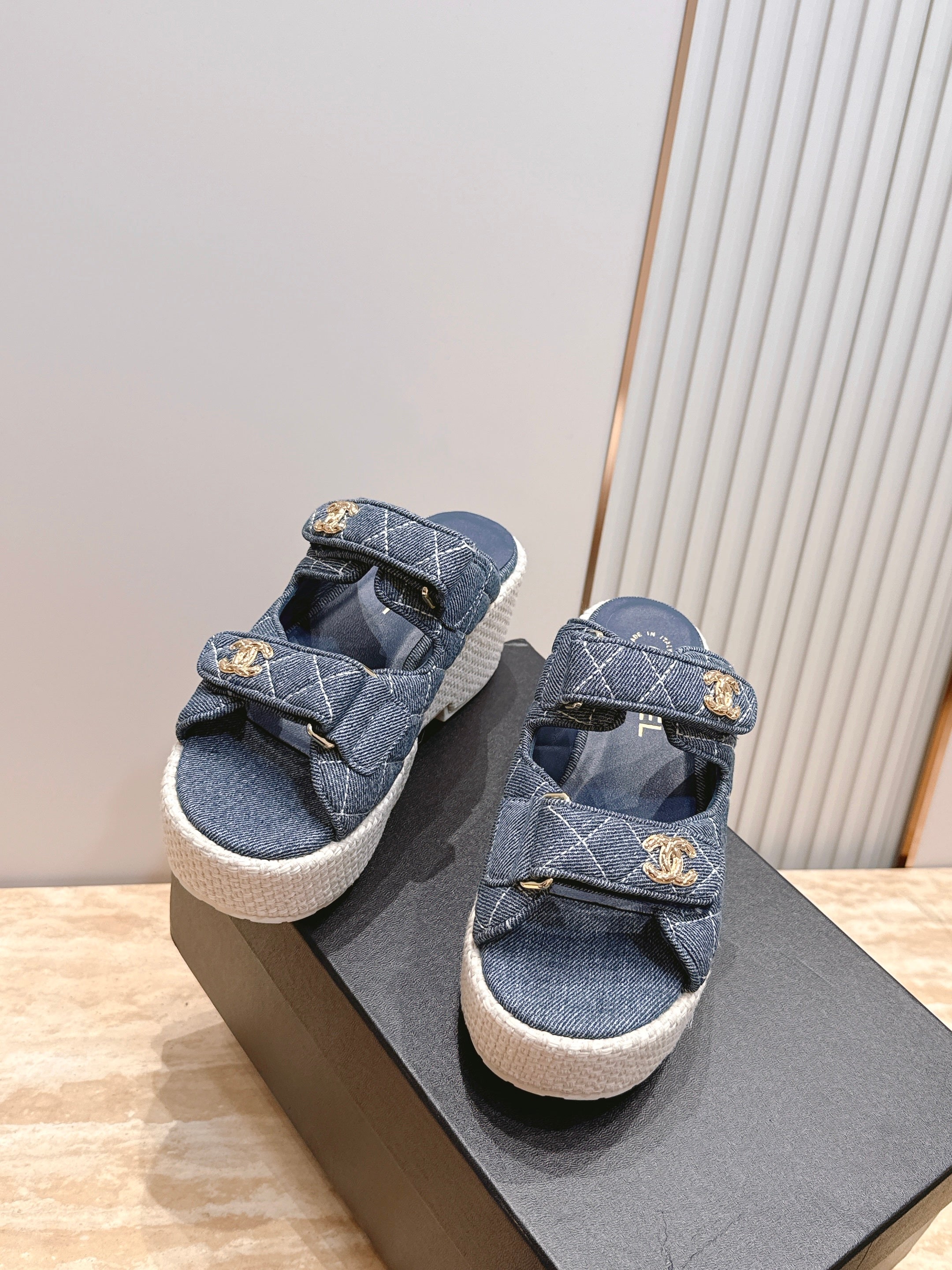 Channel 2026 Denim Platform Sandal 60mm Leather 899048
